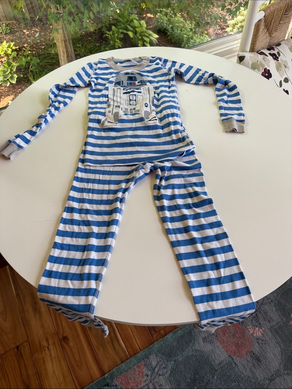 Hanna Andersson Blue and White Striped Robot Pajama Set